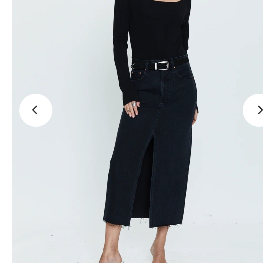 pistola black midi denim skirt with front slit
